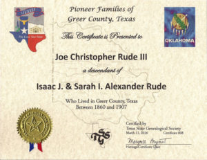 Image of the Greer County Certificate