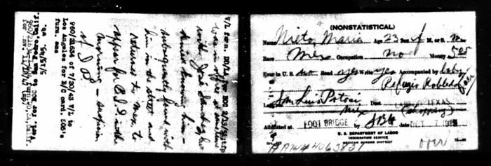 Nieto Maria -1915-US Border Crossing Ancestry