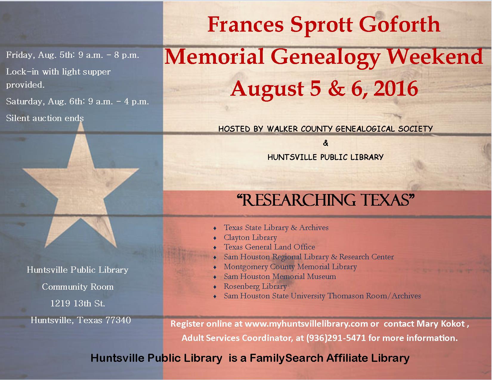 2016 Frances Sprott Goforth Memorial Genealogy Weekend