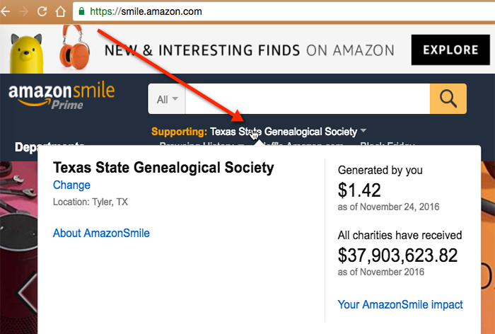 AmazonSmile Totals To TxSGS